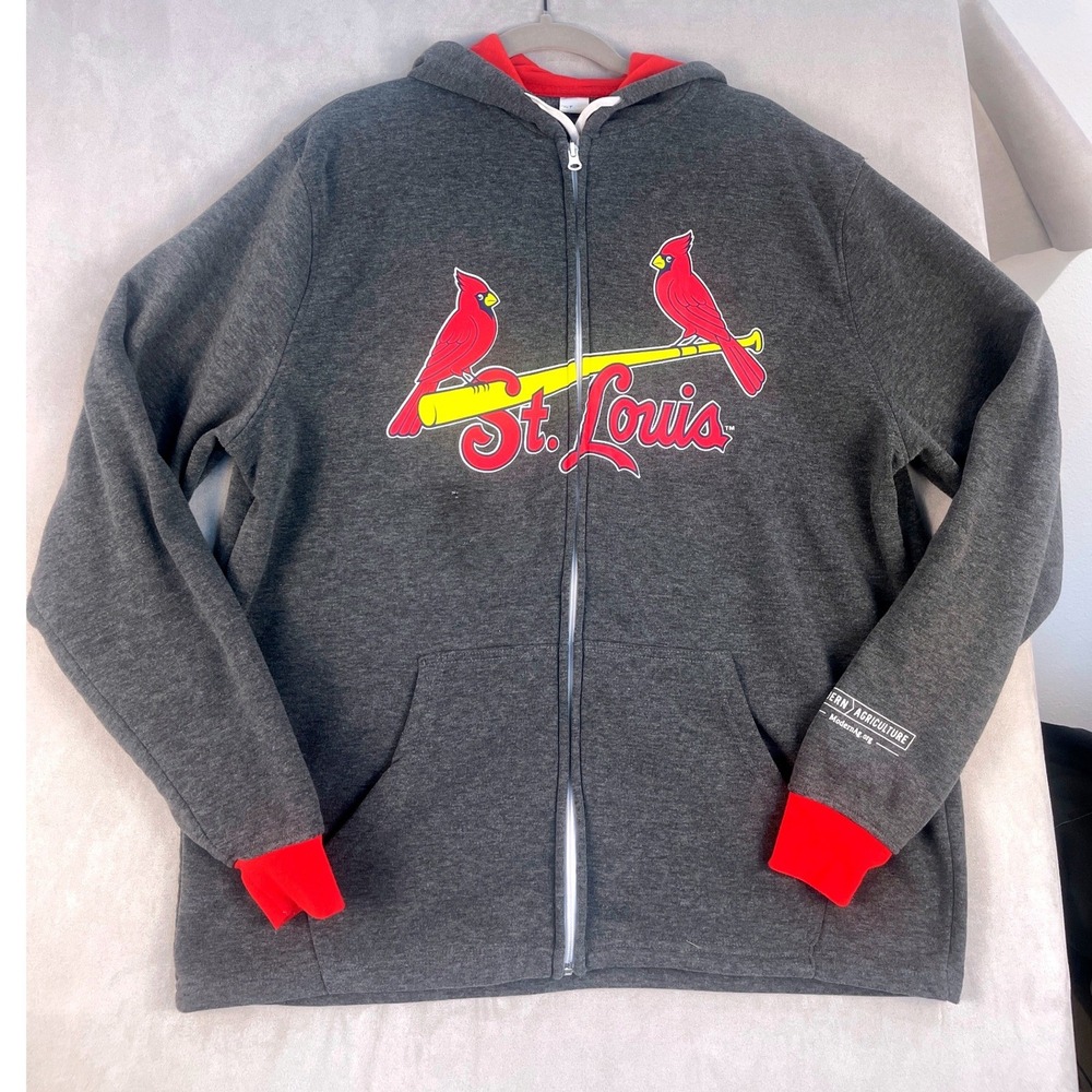 St Louis Cardinals MLB Full Zip Hoodie Gray Red Modern Agriculture LARGE Sporty